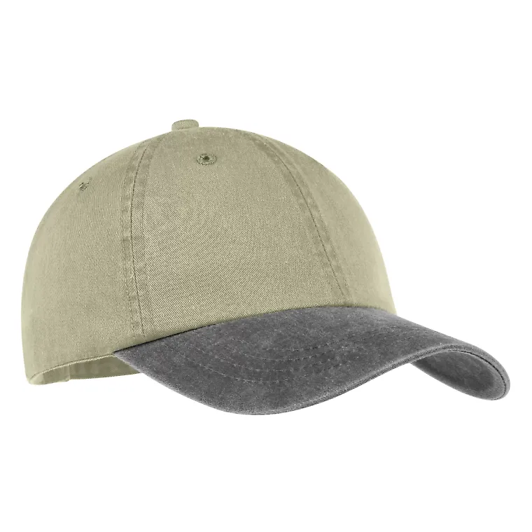 Port & Company CP83 Pigment-Dyed Dad Hat Khaki/Charcoal front view