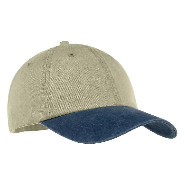 Port & Company CP83 Pigment-Dyed Dad Hat   Khaki/Navy front view