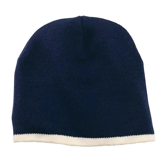 Port & Company CP91 Beanie Navy/Natural front view