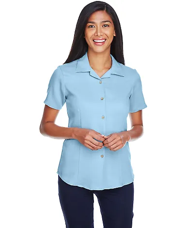 M570W Harriton Ladies' Bahama Cord Camp Shirt CLOUD BLUE front view