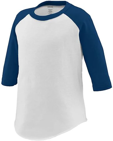 Augusta Sportswear Raglan 422 Toddler Raglan Shirt in White/ navy front view