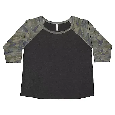 LAT 3830 Curvy Collection Women's Baseball Tee in Vn smke/ vn camo front view