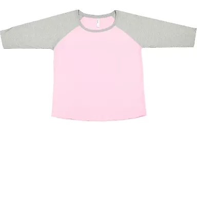 LAT 3830 Curvy Collection Women's Baseball Tee in Pink/ vin hthr front view