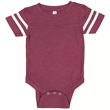 Rabbit Skins 4437 Infant Football Onesie VN BRGNDY/ BL WH front view