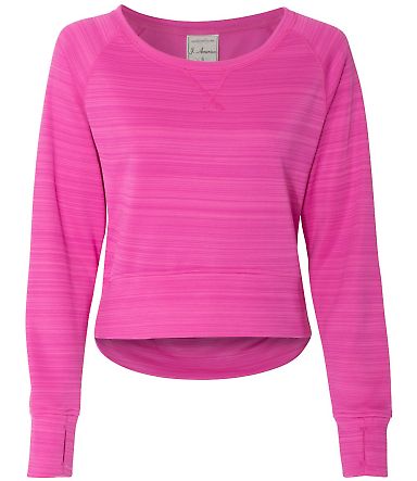 J. America 8663 Women's Hi-Low Performance Pullove Passion Pink Stripe front view
