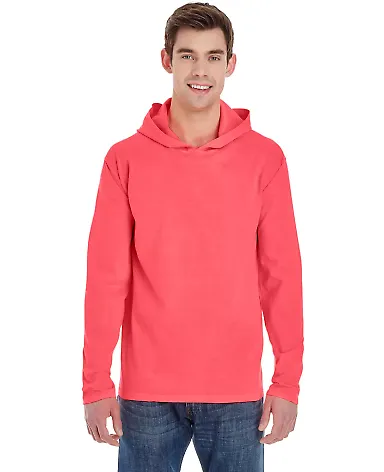 Comfort Colors 4900 Garment Dyed Hooded Long Sleev Neon Red Orange front view