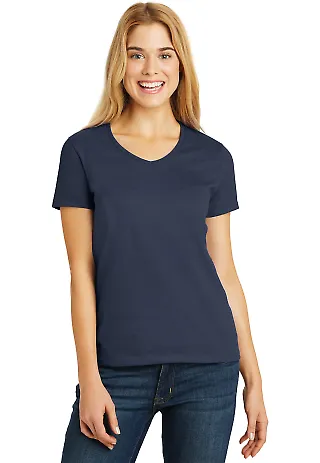 Hanes 5780 Ladies Heavyweight V-neck T-shirt - 578 Navy front view