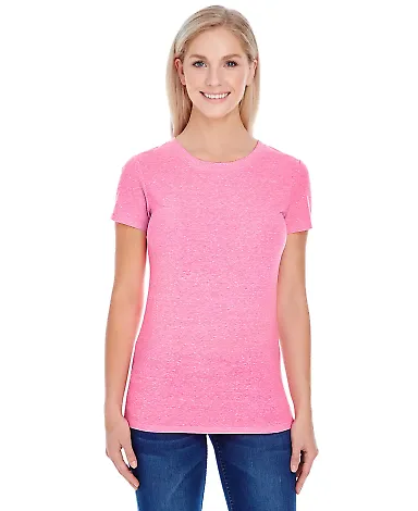 202A Threadfast Apparel Ladies' Triblend Short-Sle NEON PINK TRIBLD front view