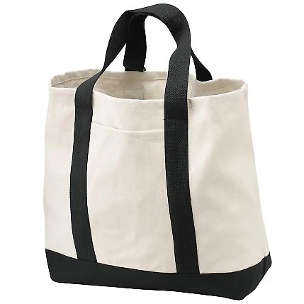 Port Authority B400 Two-Tone Shopping Tote Bag in Natural/black front view