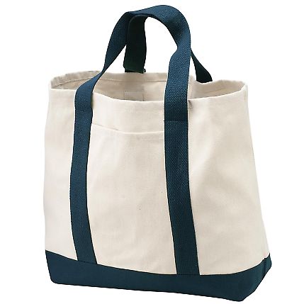 Port Authority B400 Two-Tone Shopping Tote Bag in Natural/navy front view