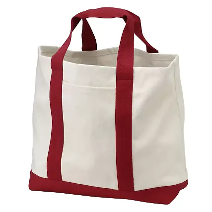 Port Authority B400 Two-Tone Shopping Tote Bag Natural/Red front view