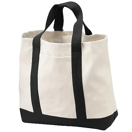 Port Authority B400 Two-Tone Shopping Tote Bag Natural/Black front view