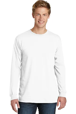 Port & Company PC099LS Pigment-Dyed Long Sleeve Te White front view