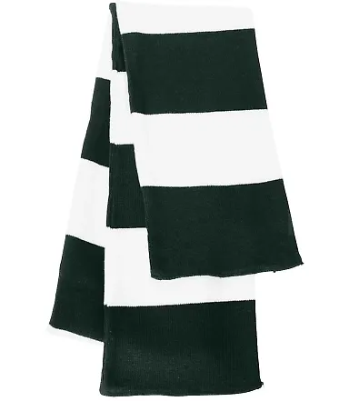 SP02 Sportsman  - Rugby Striped Knit Scarf -  Forest/ White front view