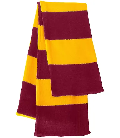 SP02 Sportsman  - Rugby Striped Knit Scarf -  Cardinal/ Gold front view