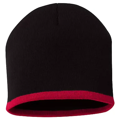 SP09 Sportsman  - 8 Inch Bottom Striped Knit Cap - Black/ Red front view