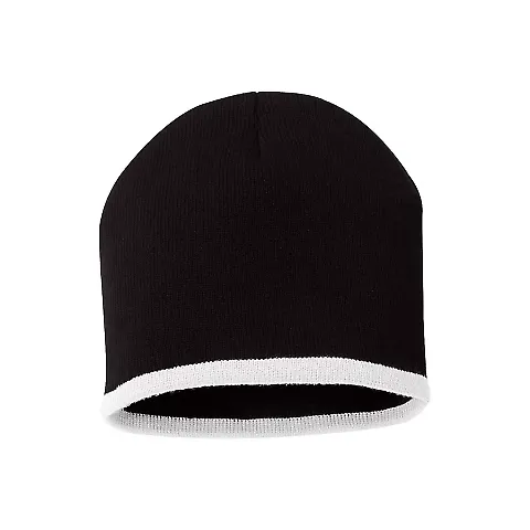 SP09 Sportsman  - 8 Inch Bottom Striped Knit Cap - Black/ White front view