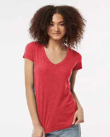 0244TC Tultex 244/Ladies' Poly-Rich Blend V-Neck T in Heather red front view