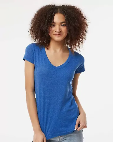 0244TC Tultex 244/Ladies' Poly-Rich Blend V-Neck T in Heather royal front view