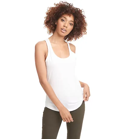 6338 Next Level Ladies' Gathered Racerback Tank in White front view