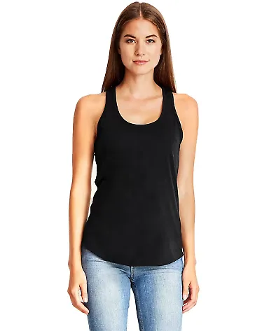 6338 Next Level Ladies' Gathered Racerback Tank in Black front view