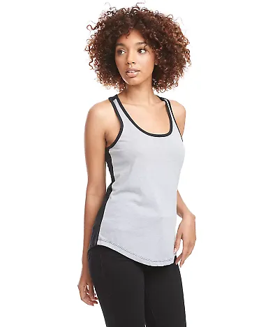 1534 Next Level Ladies Ideal Colorblock Racerback  in Hthr gray/ black front view