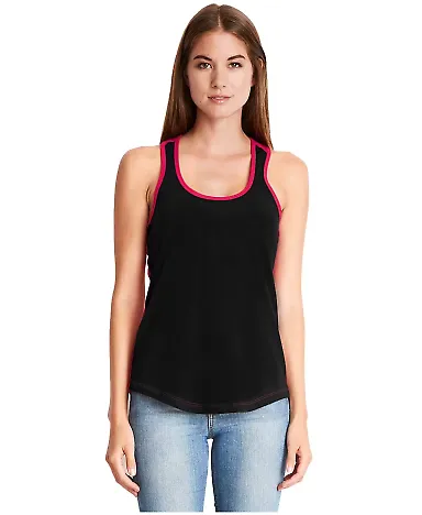 1534 Next Level Ladies Ideal Colorblock Racerback  in Black/ red front view
