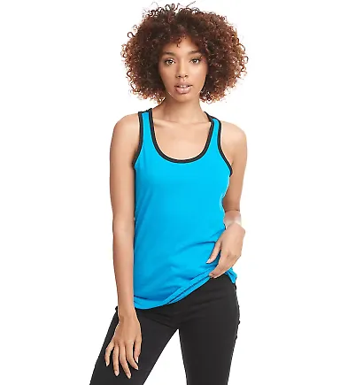 1534 Next Level Ladies Ideal Colorblock Racerback  in Turquoise/ black front view