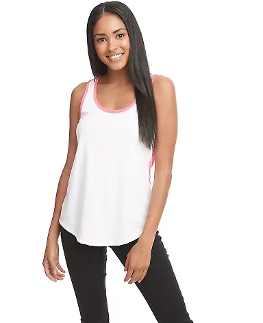 1534 Next Level Ladies Ideal Colorblock Racerback  in White/ hot pink front view
