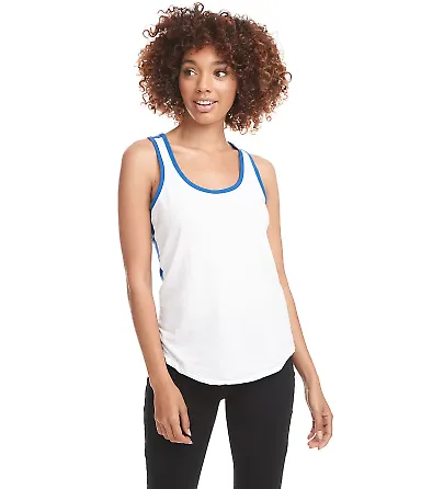 1534 Next Level Ladies Ideal Colorblock Racerback  in White/ royal front view