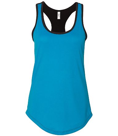 1534 Next Level Ladies Ideal Colorblock Racerback  in Turquoise/ black front view