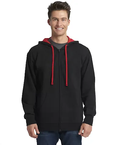 9601 Next Level French Terry Zip Up Hoodie BLACK/ RED front view