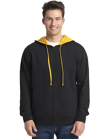 9601 Next Level French Terry Zip Up Hoodie BLACK/ GOLD front view
