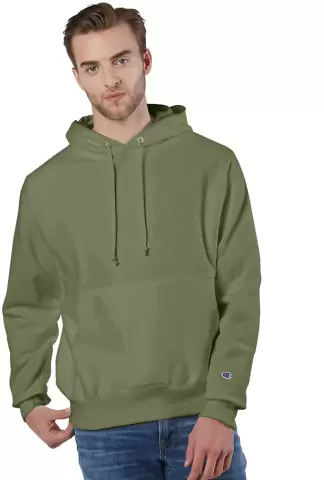 Champion S1051 Reverse Weave Hoodie in Fresh olive front view
