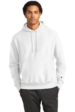 Champion S1051 Reverse Weave Hoodie in White front view
