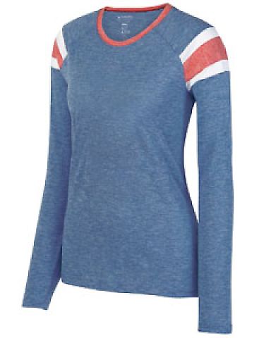 3012 Augusta Sportswear Ladies' Long-Sleeve Fanati in Royal/ red/ white front view