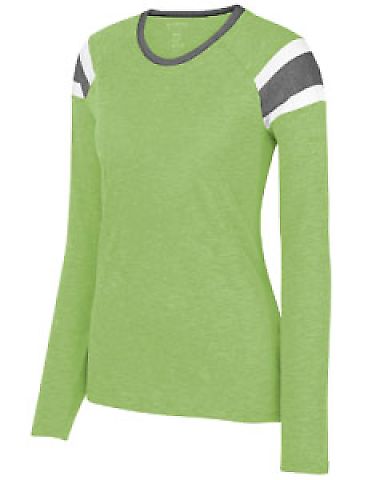 3012 Augusta Sportswear Ladies' Long-Sleeve Fanati in Lime/ slate/ white front view