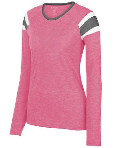 3012 Augusta Sportswear Ladies' Long-Sleeve Fanati in Power pink/ slate/ white front view