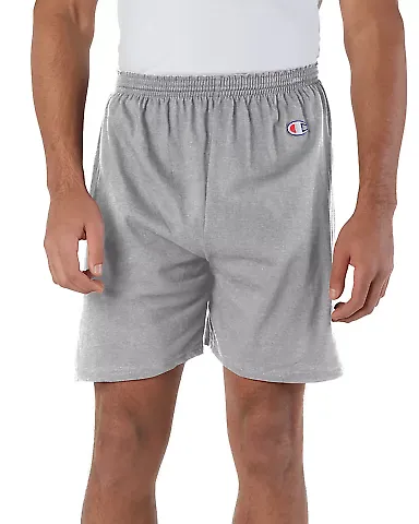 8187 Champion 6.3 oz. Ringspun Cotton Gym Shorts in Oxford grey heather front view