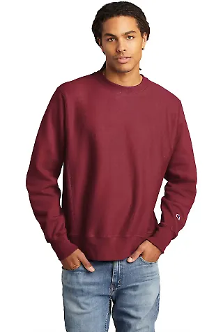 Champion S1049 Logo Reverse Weave Pullover Sweatsh in Cardinal front view