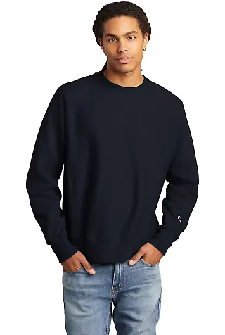 Champion S1049 Logo Reverse Weave Pullover Sweatsh in Navy front view