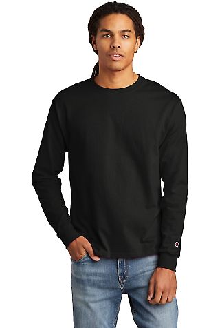 Champion CC8C Logo Long-Sleeve Tagless Tee in Black front view