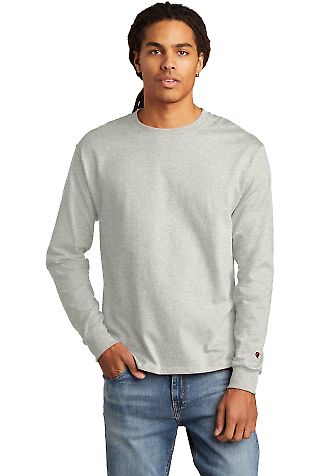 Champion CC8C Logo Long-Sleeve Tagless Tee in Light steel front view