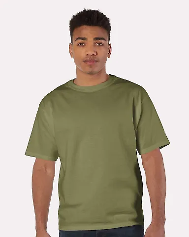 Champion T105 Logo Heritage Jersey T-Shirt Fresh Olive front view