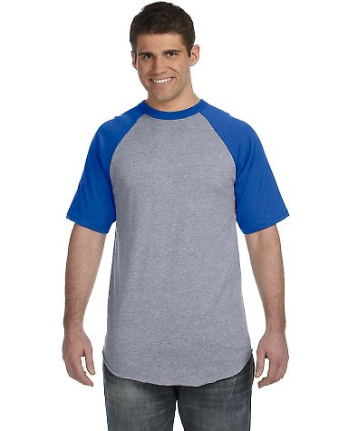 423 Augusta Sportswear Adult Short-Sleeve Baseball in Athletic heather/ royal front view