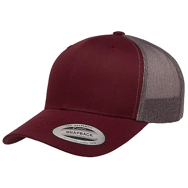 Yupoong 6606 Retro Trucker Hat in Maroon/ grey front view