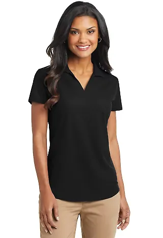 Port Authority L572    Ladies Dry Zone   Grid Polo Black front view