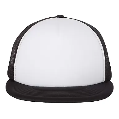 Mega Cap 6875 Foam Front Flat Bill Trucker Cap White/ Black front view