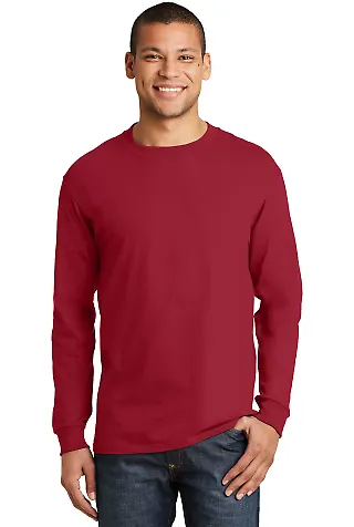 5186 Hanes 6.1 oz. Ringspun Cotton Long-Sleeve Bee Deep Red front view