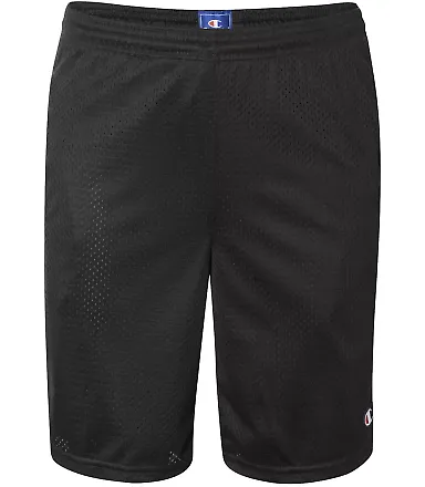 S162 Champion Logo Long Mesh Shorts with Pockets Black front view